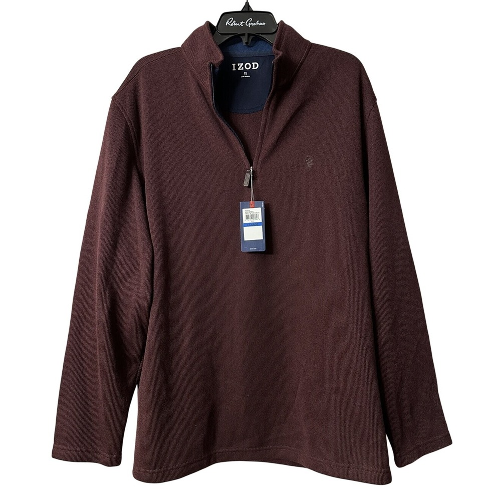 NWT IZOD Mens Spectator 1/4 Zip Burgundy Stretch Long Sleeve Sweatshirt Size XL